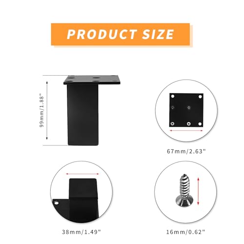 Saim 4Pcs 4inch Metal Furniture Legs, Square Metal Cabinet Support Foot for Sofa，Cabinet, Bookshelf,Bed and Table - Black - size: 4 Inch