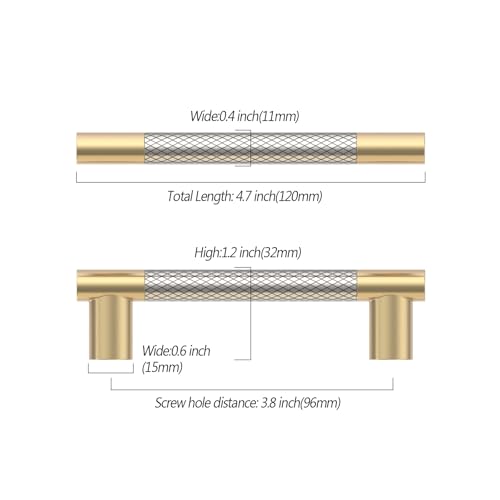 Asidrama 10 Pack 3.75 Inch(96mm) Knurled Gold and Brush Satin Nickel Kitchen Cabinet Handles, Cabinet Pulls Kitchen Cabinet Hardware Cupboard Handles Drawer Pulls 4496A - color: Gold-Nickel, size: 3.75" Hole Center(96mm)