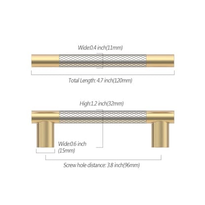 Asidrama 10 Pack 3.75 Inch(96mm) Knurled Gold and Brush Satin Nickel Kitchen Cabinet Handles, Cabinet Pulls Kitchen Cabinet Hardware Cupboard Handles Drawer Pulls 4496A - color: Gold-Nickel, size: 3.75" Hole Center(96mm)