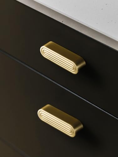 5 Pack Gold Cabinet Pulls 3" Hole Center Brushed Brass Drawer Pulls Circle Bathroom Dresser Handles Hardware Zinc Alloy - color: Brushed Gold, size: 3 Inch Hole Centers