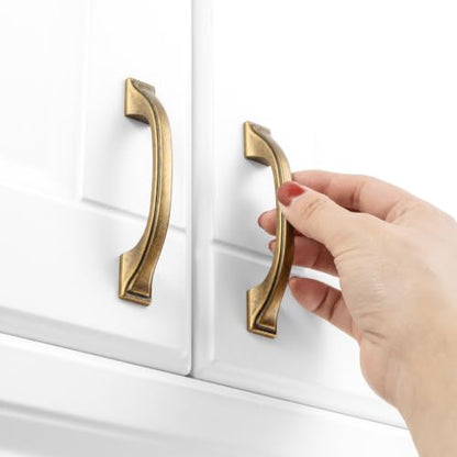 KOOFIZO 10 Pack 3 in Antique Brass Cabinet Pulls, Brass Drawer Handles 1958 - color: Antique Brass, size: 3" CC