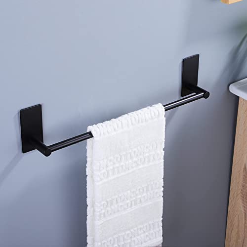 Taozun Towel Bar - 16 Inch Towel Holder with 2 Packs Adhesive Hooks Black - color: Black, size: 16-Inch
