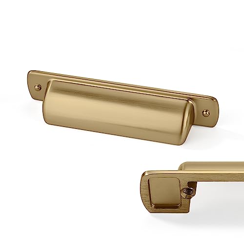 6 Pack Brass Cup Pulls 2-1/2"(64mm) Center to Center Drawer Pulls Brushed Brass Cabinet Handles Kitchen Hardware Brushed Gold Bin Cup Drawer Handles Gold Knobs - color: Brushed Gold/Brass, size: 2-1/2"(64mm) hole center, style: Quantity:6
