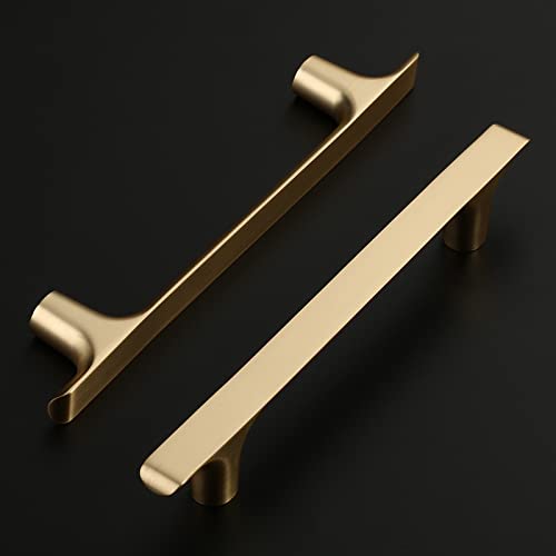 Amerdeco 10 Pack Brushed Gold Cabinet Pulls, 5 Inch(128MM) Hole Centers, Zinc Alloy & Brass, Kitchen Cabinet Handles, Cupboard Handles, Drawer Pulls, ZH0028 - color: Brushed Brass, size: 5"/128MM, style: 10 Pack