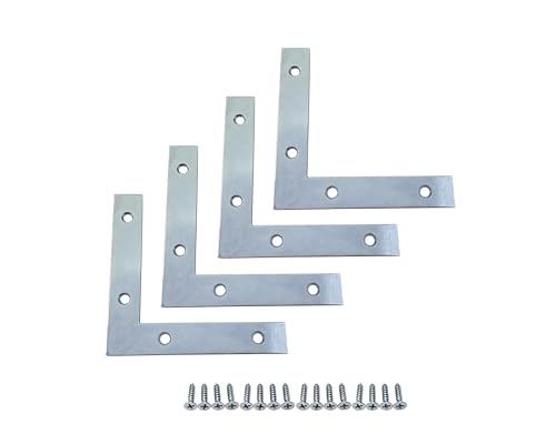 QCAA Heavy Duty Flat Corner Irons Joining Bracket for Wood Table, Chairs, Zinc Plated , 5"x5"x7/8"x0.79", Made in Taiwan, 4 Pack - color: Zinc(5"), size: 4 Pack