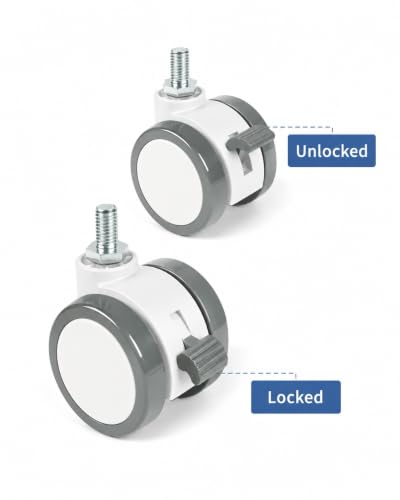 Lockable Caster Wheels for Standing Desk, Set of 4 pcs Height Adjustable Desk Legs Wheels (White) - color: White