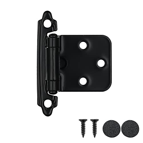 JQK 1/2 Inch Overlay Cabinet Door Hinges Black, 20 Pack 10 Pairs Flush Face Mount Cupboard Self-Closing Kitchen Cabinet Hinges with Door Bumper, CH200-BK-P20 - color: Black, size: 20 pack/10 pairs