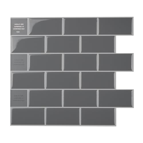 Smart Tiles Peel and Stick backsplash, Subway Slate Gray, 10.95"x9.7" - color: Slate Gray