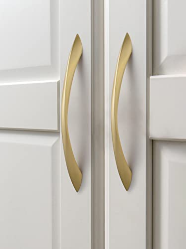 Brushed Gold Cabinet Pulls 6.3 Inch Arch Twisted Brass Handles Drawer Kitchen Cupboard Bathroom Dresser Cabinet Hardware Zinc Alloy 5 Pack - color: Brushed Gold, size: 6.3 inch Hole Centers