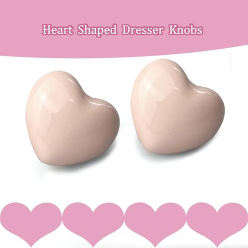4Pcs Pale Pink Ceramic Knobs, Heart Shaped Vanity & Dresser Knobs - color: Pale Pink