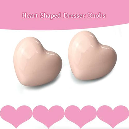 4Pcs Pale Pink Ceramic Knobs, Heart Shaped Vanity & Dresser Knobs - color: Pale Pink