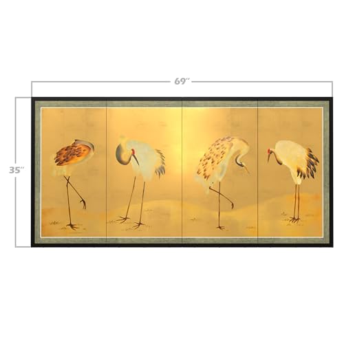 Red Lantern 36" x 72" Gold Leaf Cranes - color: Cranes