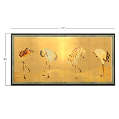 Red Lantern 36" x 72" Gold Leaf Cranes - color: Cranes