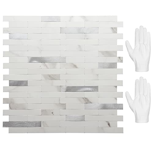 STICKGOO Peel and Stick Backsplash,PVC Wall Tiles Stick on Backsplash for Kitchen(10 Sheets, Statuario White with Metal Silver) - color: Statuario White with Metal Silver