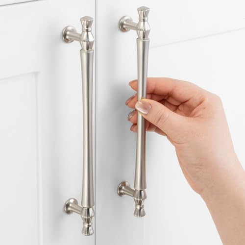 6-1/4 Inch Brushed Nickel Cabinet Pulls 10 Pack French Style P2408 - color: Brushed Nickel, size: 6-1/4" Hole Centers-10 Pcs