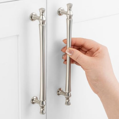 6-1/4 Inch Brushed Nickel Cabinet Pulls 10 Pack French Style P2408 - color: Brushed Nickel, size: 6-1/4" Hole Centers-10 Pcs