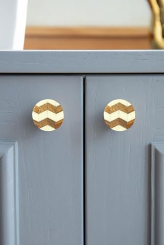 Perilla Home Set of 6 Decorative Round Shape Acrylic and Wood Knobs - for Room Kitchen Cabinet,Hardware, Cupboard, Door, Dresser Pulls Handles - (Brown & White) - style: Brown and white
