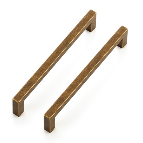 Ravinte Antique Brass Cabinet Handles Solid Cabinet Pulls 5 Inch CC, 5 Pack - color: Antique Brass, size: Flat Black 5" Hole Center