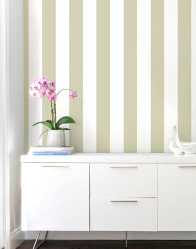 Erfoni 17.7"x118" Brown and White Wallpaper Stripe Peel and Stick Wallpaper - color: Brown and White, size: 17.7" x 118"