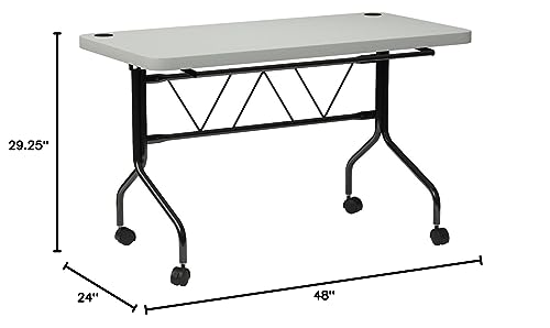 Office Star Resin Multipurpose Flip Training Table with Locking Casters for Home or Office, 4 Feet Light Gray - size: 4 feet