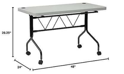 Office Star Resin Multipurpose Flip Training Table with Locking Casters for Home or Office, 4 Feet Light Gray - size: 4 feet