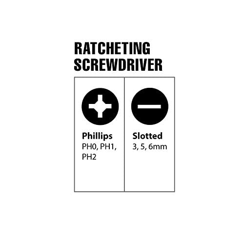 7-Piece Stubby Ratcheting Screwdriver, Slotted & Phillips, Yellow & Black