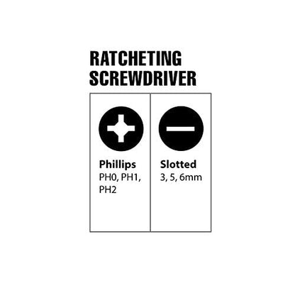 7-Piece Stubby Ratcheting Screwdriver, Slotted & Phillips, Yellow & Black
