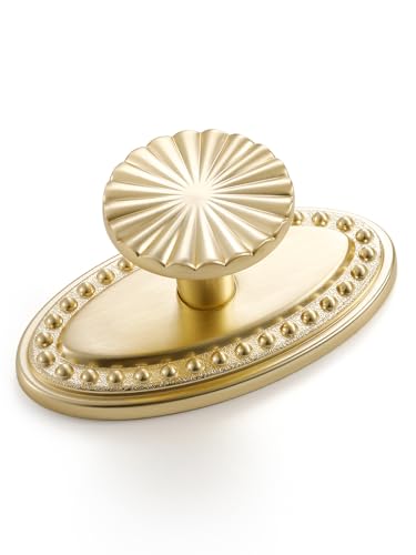 5 Pack Brushed Gold Cabinet Knobs with Base Brass Flat Drawer Pulls Kitchen Cupboard Bathroom Dresser Cabinet Hardware Handles Zinc Alloy - color: Brushed Gold, size: Knob with Base