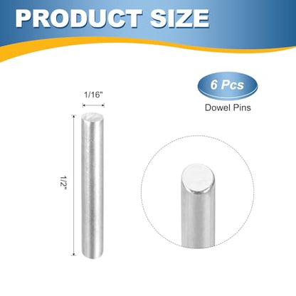 MECCANIXITY 6Pcs 1/16" x1/2" Dowel Pins Cylindrical Shelf Support Pegs - size: 1/16"x1/2"