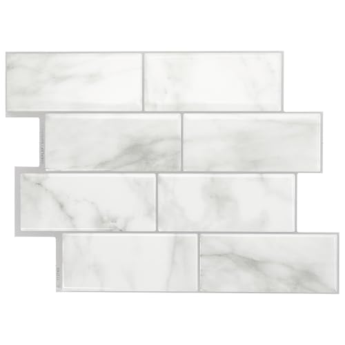 Smart Tiles Peel and Stick backsplash, Subway Carrara Marble, 11.55"x8.38" - color: Carrara Marble