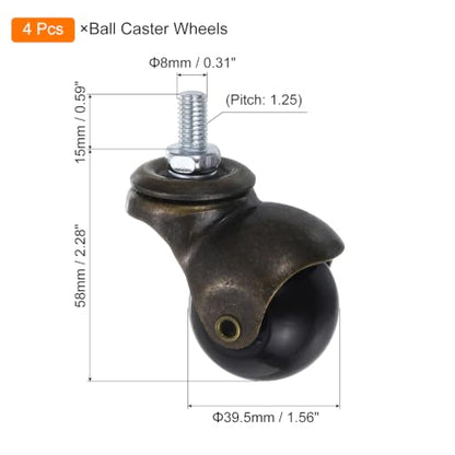 uxcell 1.5 Inch Ball Caster Wheels, 4pcs Threaded Stem Caster 360 Degree Rotatable Caster Wheels for Furniture, Bronze Tone - color: Bronze Tone, size: 1.5 Inch