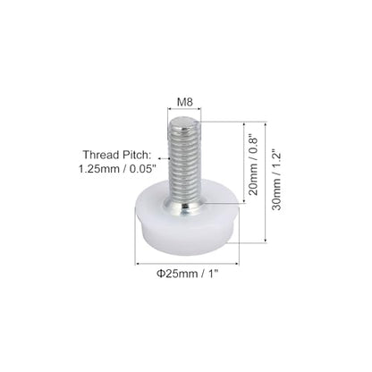 uxcell D25 M8x20mm Plastic Base Furniture Glide Adjustable Leveling Foot White Silver Tone 12pcs