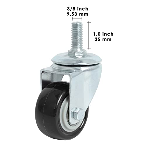 Finnhomy Stem Caster Wheels 2 Inch Heavy Duty Threaded Swivel Casters 3/8"-16x1 Set of 4 Premium Polyurethane Wheels PU Anti-wear Smooth Casters, Black - style: 2 Inch