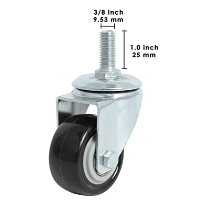 Finnhomy Stem Caster Wheels 2 Inch Heavy Duty Threaded Swivel Casters 3/8"-16x1 Set of 4 Premium Polyurethane Wheels PU Anti-wear Smooth Casters, Black - style: 2 Inch