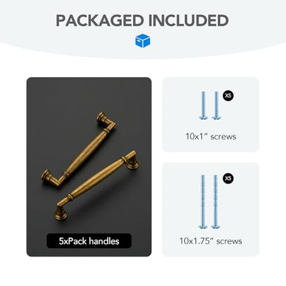 HOME EDIT Antique Brass Cabinet Handles 5 Inch Pulls 5 Pack - color: Antique Brass, size: 5 inches Hole Center