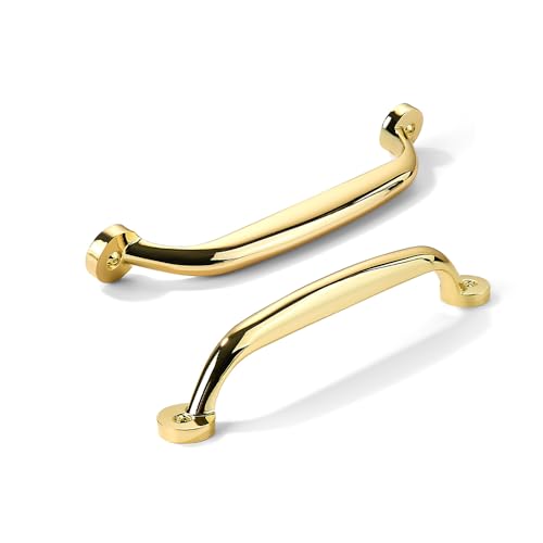 10 Pack 5 inch Hole Center Polished Brass Cabinet Pulls - Heavy Duty Solid Drawer Hardware Handles Kitchen Vanity Bathroom Handles - color: Polished Brass, size: 5"(128mm) Hole Center