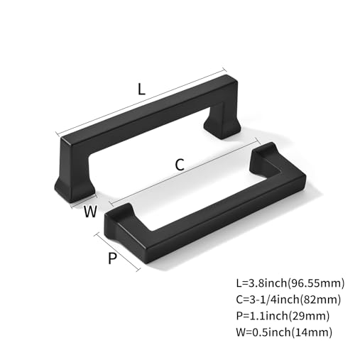 khtumeware 10 Pack 3-1/4inch(82mm) Hole Center Black Cabinet Pulls Heavy-Duty Solid Matte Black Cabinet Hardware Pulls for Kitchens, bathrooms and Dresser Handle - color: Black, size: 3-1/4inch(82mm) hole center