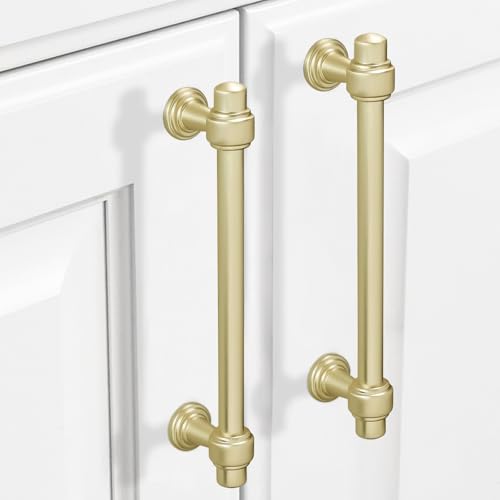 10 Pack 6-1/4 inch(160mm) Brushed Brass Cabinet Handles and Pulls - Gold Drawer Pulls and Hardware for Kitchen and Dresser - color: Brushed Brass, size: 6-1/4" Hole Center（160mm）