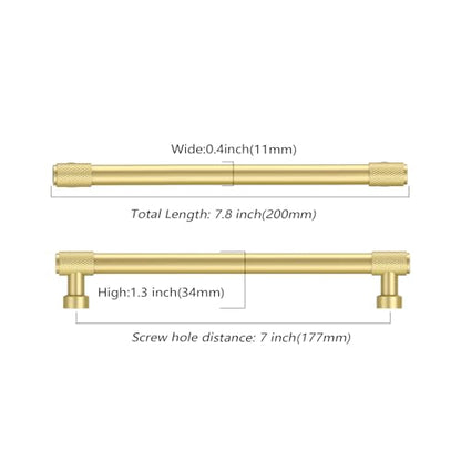 Amerdeco 10 Pack Brushed Gold Knurled Cabinet Pulls 7 Inch(177.8mm) Hole Center Kitchen Cabinet Handles Drawer Pulls Cabinet Hardware ZH0034 - color: Brushed Gold, size: 7"/177.8MM Hole Center