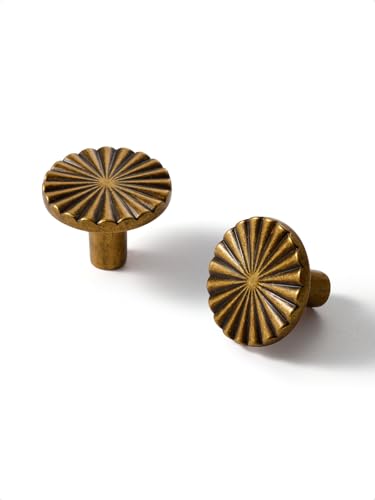 5 Pack Antique Brass Cabinet Knobs Vintage Flat Drawer Pulls Kitchen Cupboard Bathroom Dresser Cabinet Hardware Handles Zinc Alloy - color: Antique Brass, size: Knob