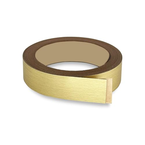 Brushed Gold PVC 1 1/2 inch x 25 ft Edge Banding Peel Stick Tape Adhesive Metal Edging Veneer Aluminum Trim Flexible Strip Molding MDF Wood Cabinet Laminate Shelf Furniture Countertop Formica Plywood - color: Brushed Gold, size: 1-1/2 inch x 25 ft