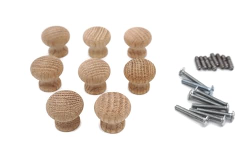 Solid Oak Wood Furniture Knob Cabinet Knobs - 5 Different Sizes from 3/4" to 1-3/4"- Available in 2-4-8 Packs (8, 1") - size: 1 Inch