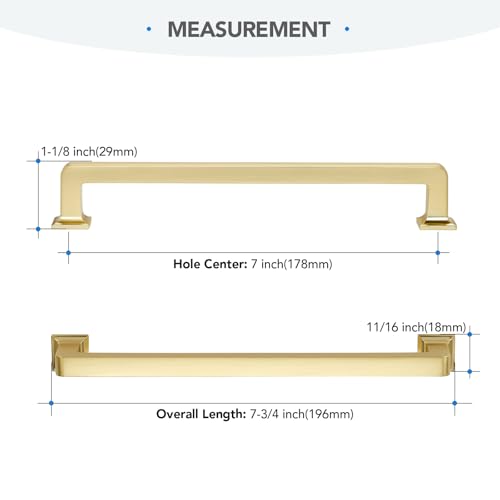 HOME EDIT Brushed Gold Cabinet Handles Zinc Pulls 7 Inch 10 Pack - color: Brushed Gold, size: 7 inches Hole Center