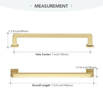 HOME EDIT Brushed Gold Cabinet Handles Zinc Pulls 7 Inch 10 Pack - color: Brushed Gold, size: 7 inches Hole Center