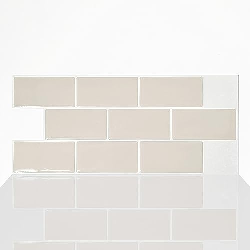 Alwayspon 10 Sheets Brown Cream 3D Vinyl Backsplash Subway Sticker Peel and Stick, Self-Adhesive Wall Tile Transfer Wall Sticker Sheets for Kithchen Bathroom, 12"x6"/30.5x15.3cm - color: Dj105