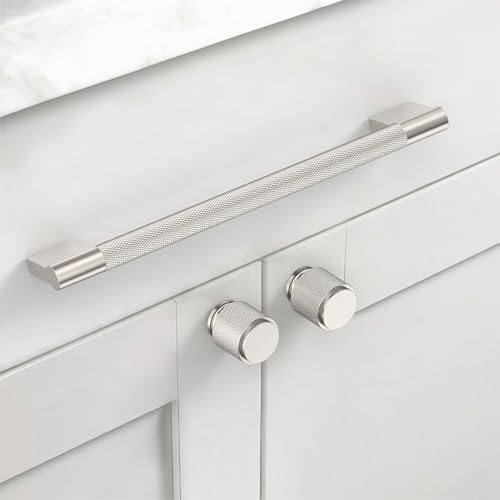 Asidrama 10 Pack 10 inch Brushed Satin Nickel Knurled Cabinet Handles - color: Brushed Satin Nickel, size: 10" Hole Center(254mm)