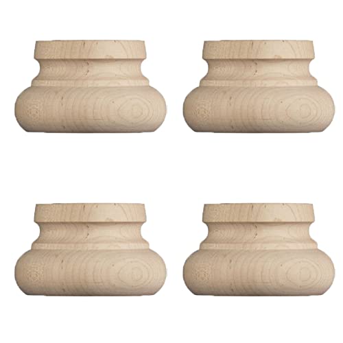 Osborne Squat Round Bun Foot in Soft Maple Wood (Set of Four), Unfinished Wooden Furniture Feet for Cabinets, Dressers, Couches, Sofas and More, Sanded and Ready to be Finished