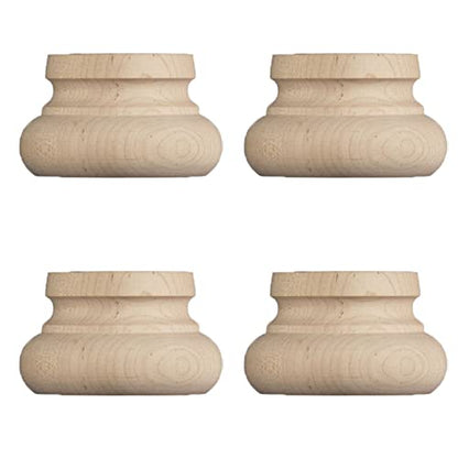 Osborne Squat Round Bun Foot in Soft Maple Wood (Set of Four), Unfinished Wooden Furniture Feet for Cabinets, Dressers, Couches, Sofas and More, Sanded and Ready to be Finished