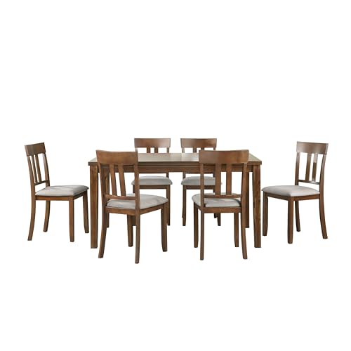 7-Piece Dining Room Set with 6 Upholstered Chairs, Cherry - color: Cherry