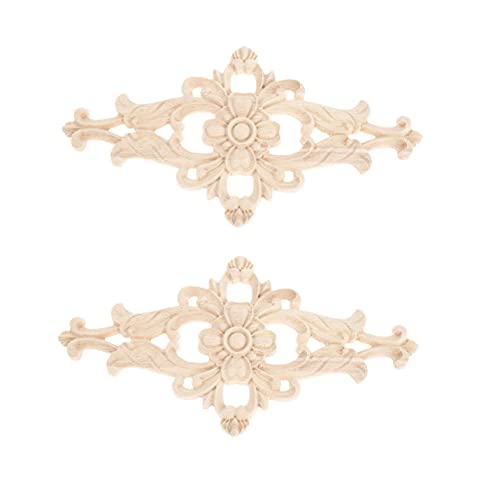 2Pcs Wood Carved Appliques Central Wooden Carving Onlays Furniture Decals - size: 2-Pack, 10.63 x 5.51 inches